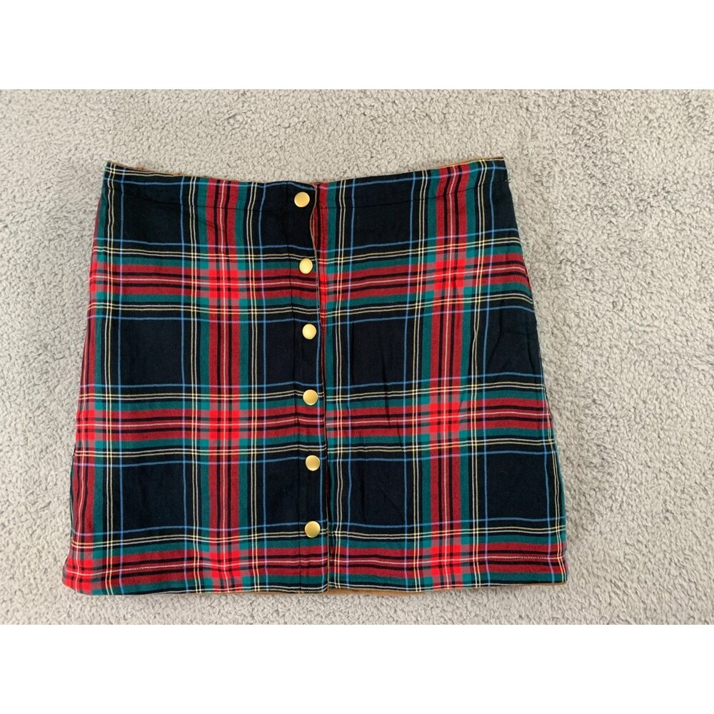 Unbranded Reversable Plaid and Brown Velour Mini Skirt Red Green Striped